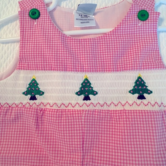 NWT Pink Gingham Longall Faux Smocking Christmas Tree 12-18m - Picture 2 of 2